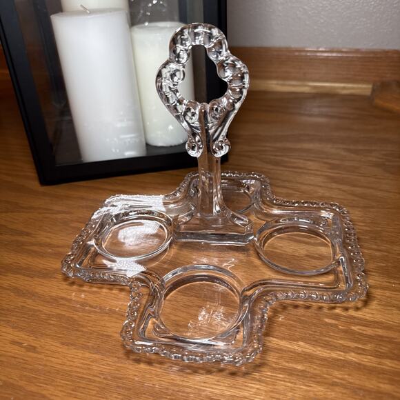 VTG Heavy Pressed Glass Tidbit Tray Relish Server Center Handle Candy Nut Dish - Picture 7 of 7